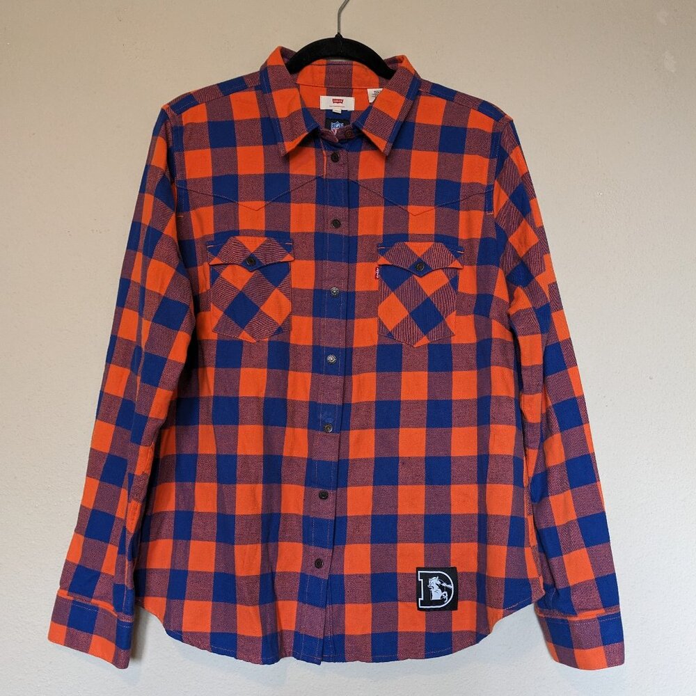 NFL Levi's Denver Broncos Blue & Orange Plaid Flannel kids XL